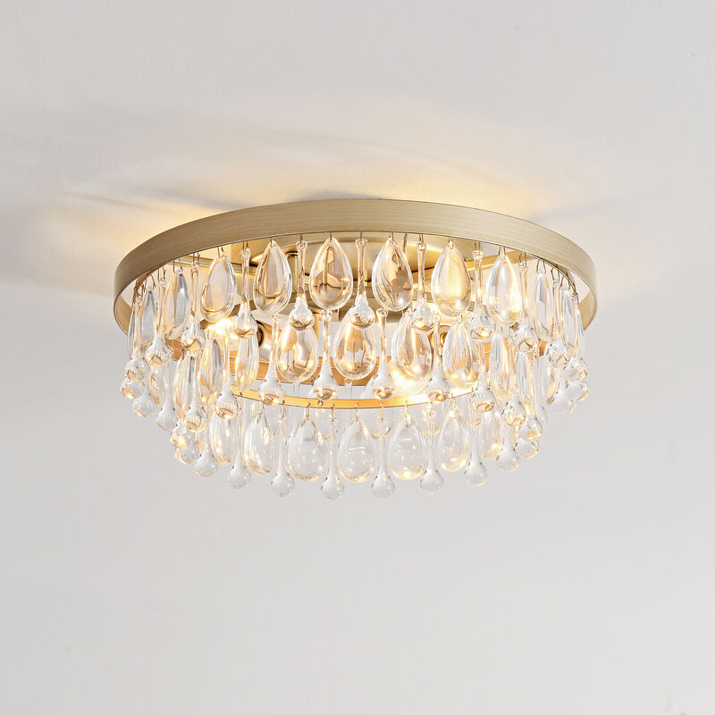 May Brushed Champagne Silver Crystal Teardrop 3-light Flush Mount image number 1