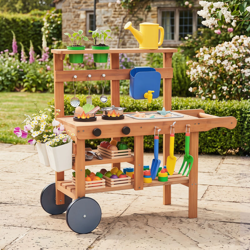 Kids Mud Kitchen Set with Sink Water Tank and 15 Accessories image number 4