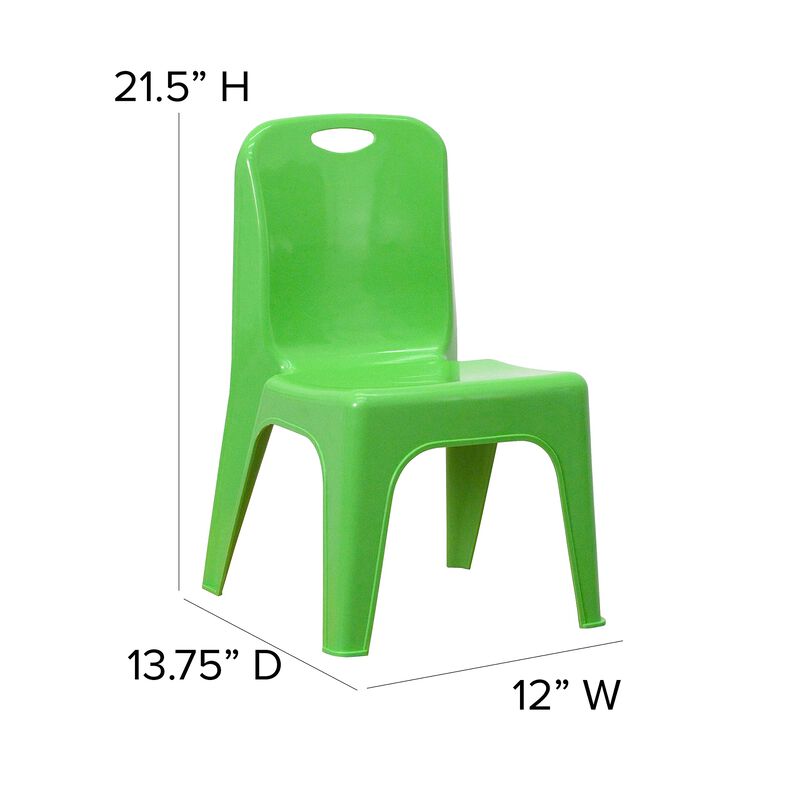 Flash Furniture Whitney 4 Pack Green Plastic Stackable School Chair with Carrying Handle and 11'' Seat Height