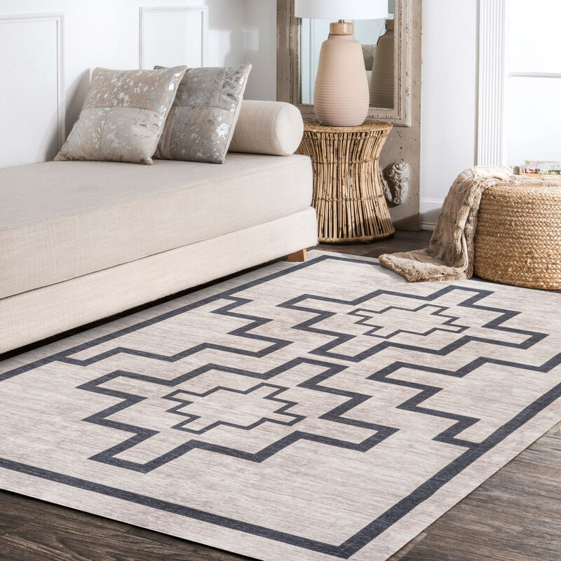 Ashkii Minimalist Medallion Machine Washable Area Rug