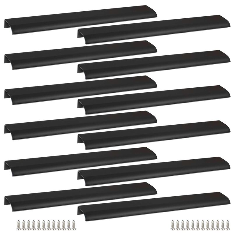 Qjaiune Black Back Mount Finger Edge Pull 300mm/11.8"", Aluminum Hidden Handle Concealed Tab Pulls for Home Kitchen Living Room