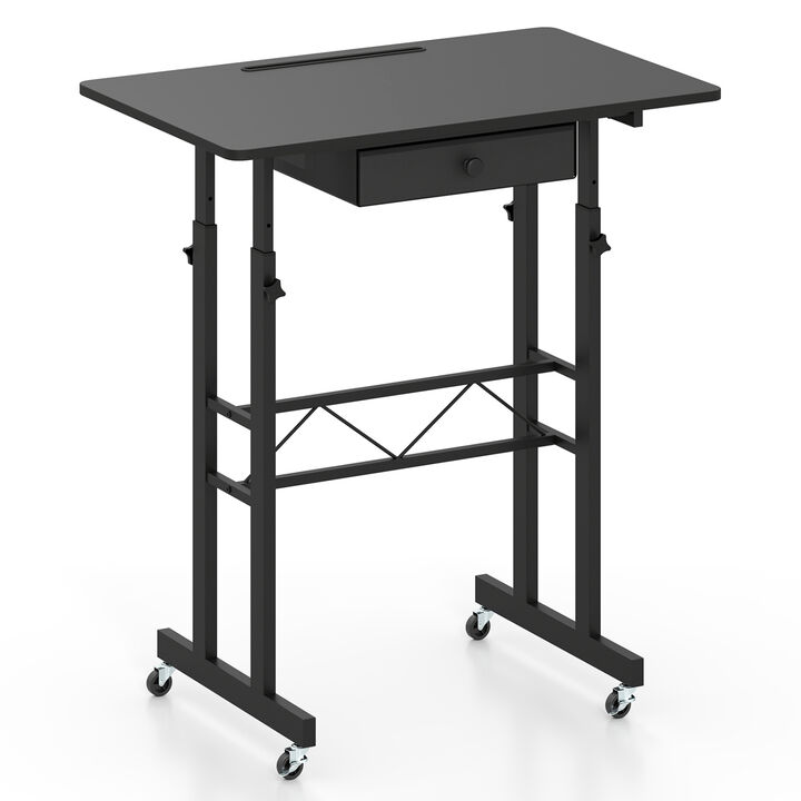 Adjustable Rolling Laptop Desk with Tablet Stand and Drawer