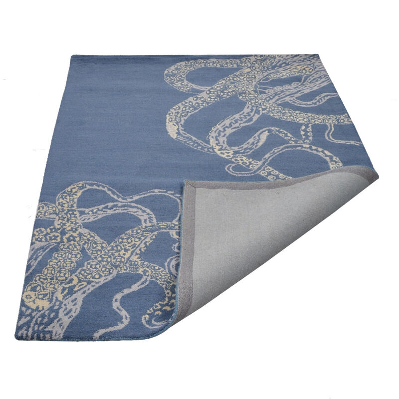 RUGSOTIC CARPETS HAND TUFTED WOOL ECO-FRIENDLY AREA RUGS - Blue & Beige, Contemporary Modern Design, High Pile Handmade Area Rugs for Living Room, Bed Room (K00512) image number 5