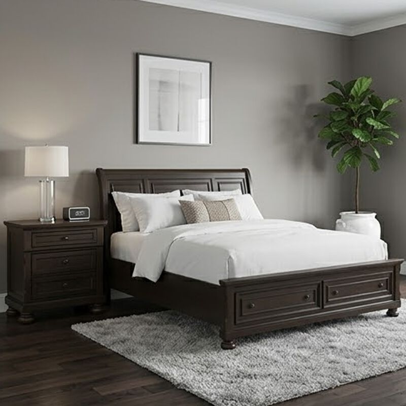 Queen Size Bedroom Set, Brown Finish, Storage Bed with Drawers, 2-Piece Set with Bed and Nightstand image number 1