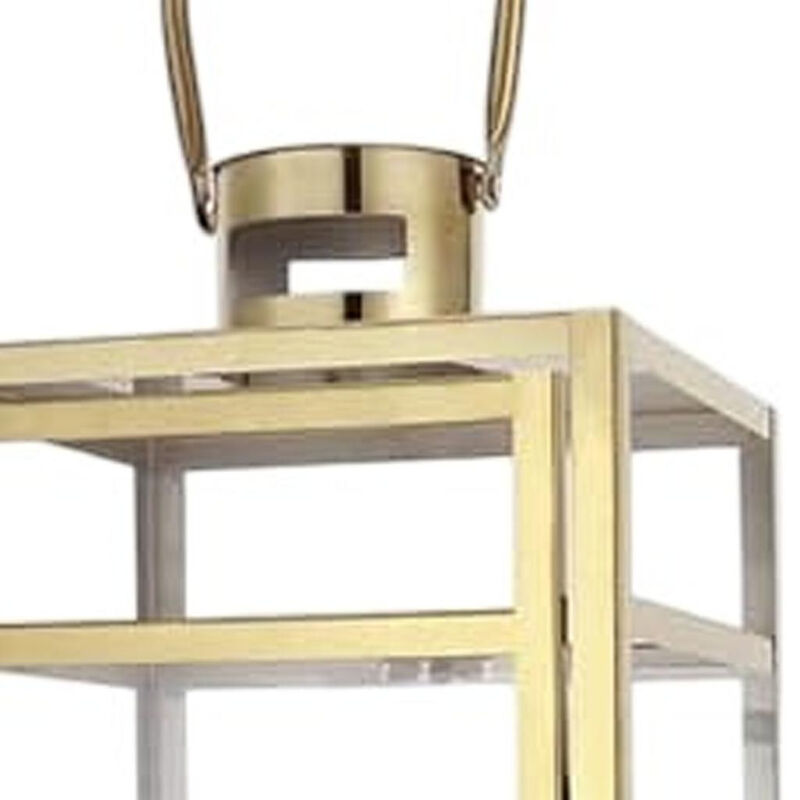 HomeRoots Set of Three Clear And Gold Glass And Stainless Steel Tabletop Lantern Candle Holders image number 3