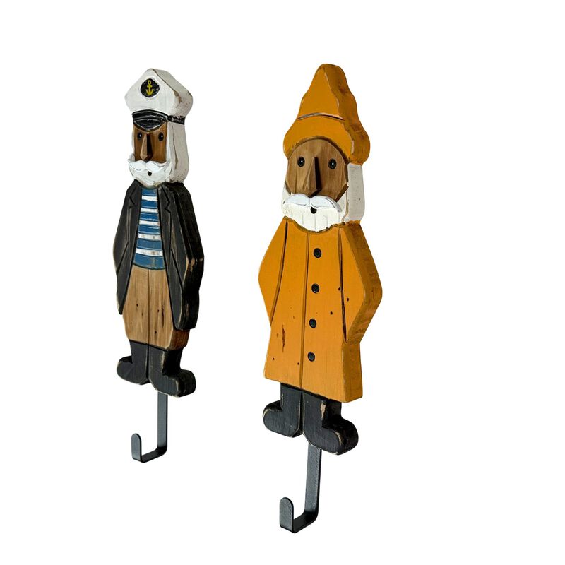 Set Of 2 Nautical Sailor Captain Fisherman Wall Hooks, Wood & Metal 1475 In image number 3
