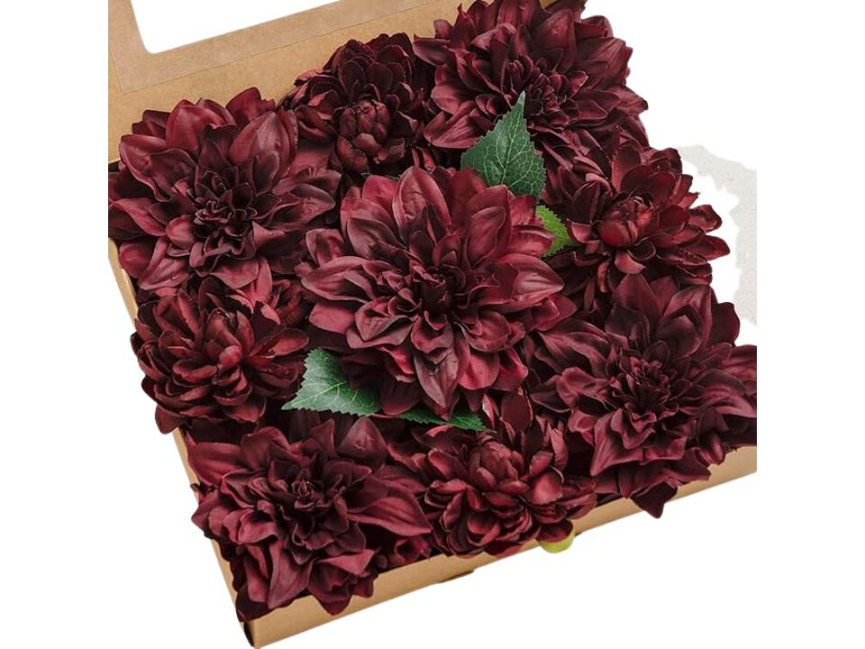 9 Piece Burgundy Artificial Dahlia Flower Stems Wedding Centerpiece Decor