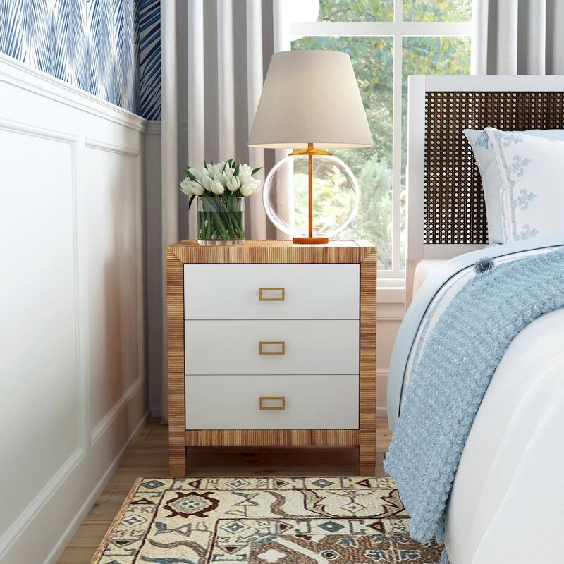 Butler Specialty Corfu 3 Drawer Rattan Nightstand, Natural and White image number 2