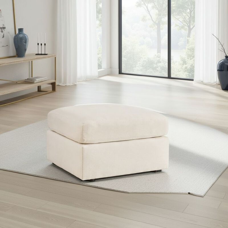 Meso Oversized Square Ottoman, Oyster Ivory Nuvella Polyester, 32 Inch - Benzara