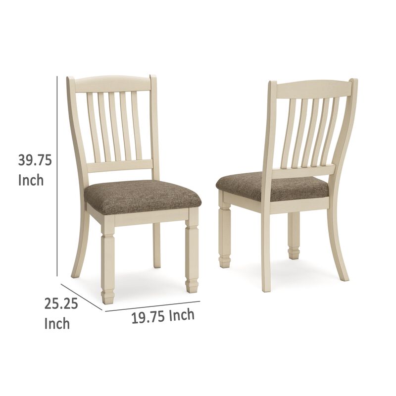 Bolan Dining Side Chair Set of 2 with Rake Back, Polyester, White Wood - Benzara