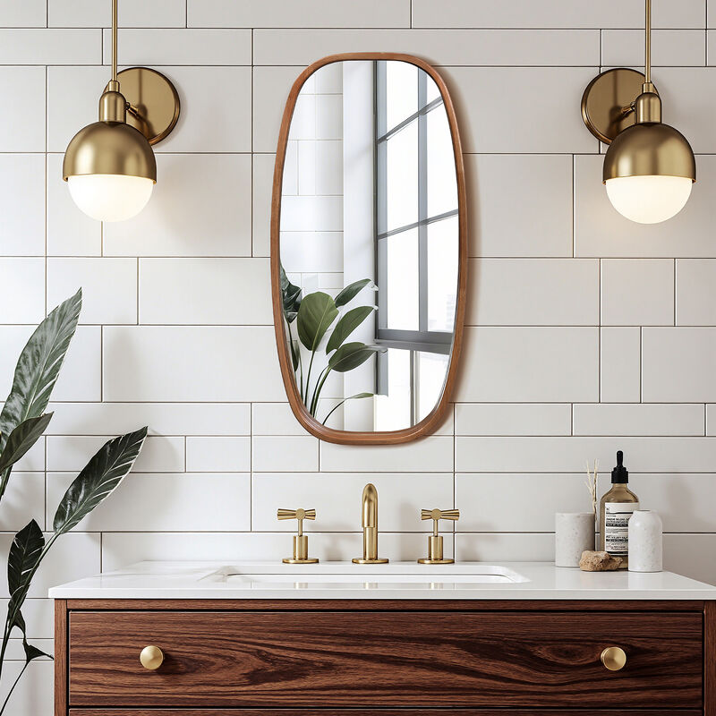 31.5" Rounded Rectangle Pine Wood Wall Mirror image number 3