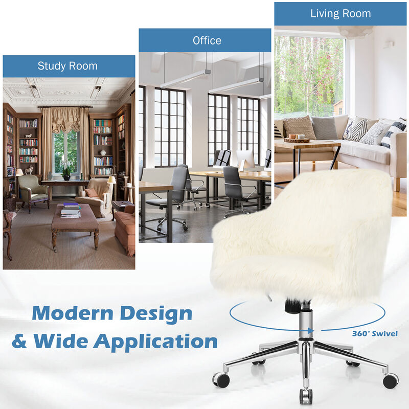 Costway Synthetic Swivel Office Chair Adjustable Task Chair Fluffy Vanity Chair