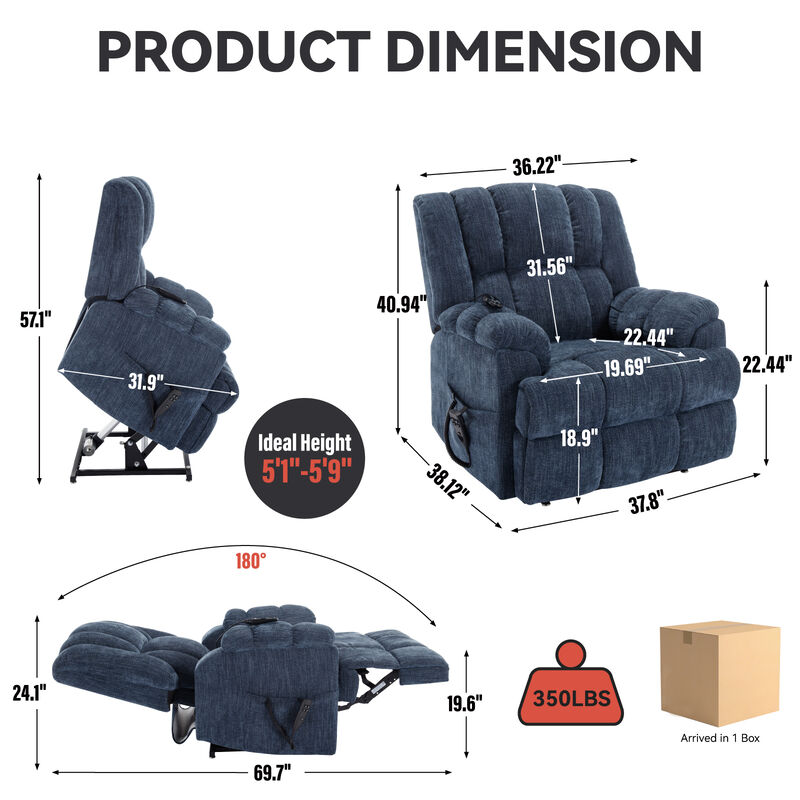 Dual Motor Heat Massage Recliners Infinite Position Electric Power Lift Recliners image number 9
