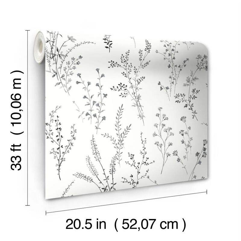 Wildflower Sprigs Black & White Wallpaper (Double Roll) image number 5
