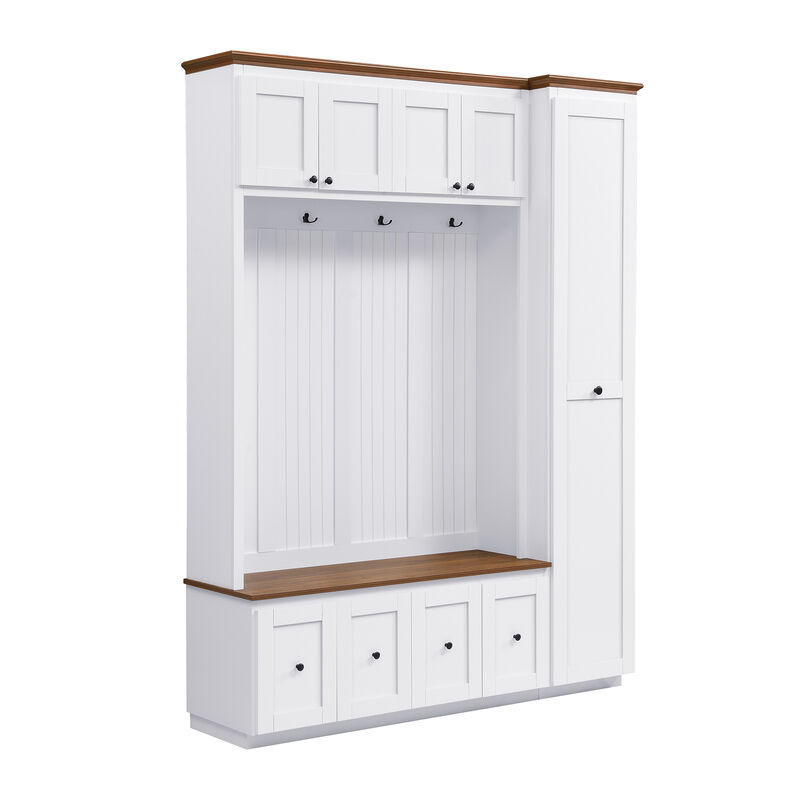Merax Farmhouse Hall Tree with 2 Top Cabinets, 4 Drawers, Extra-Large Side Storage image number 0
