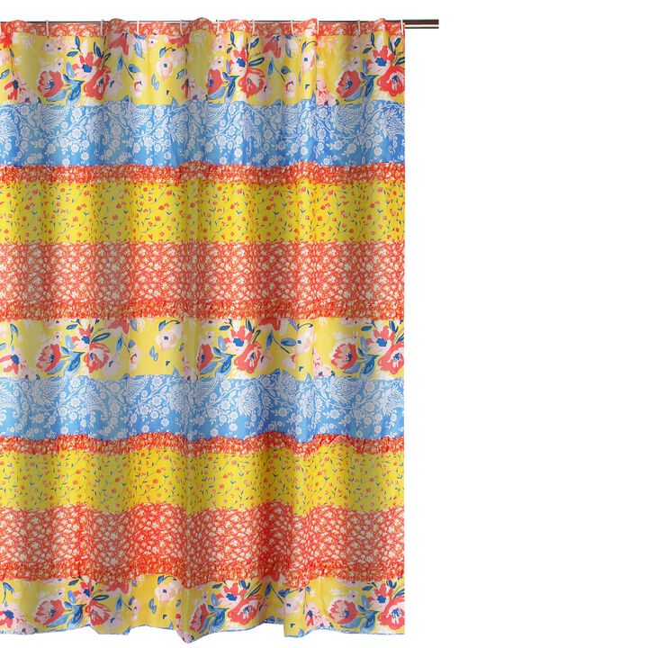Lio 72 x 72 Inch Shower Curtain, Ruffled Rows, Bohemian Multicolor-Benzara