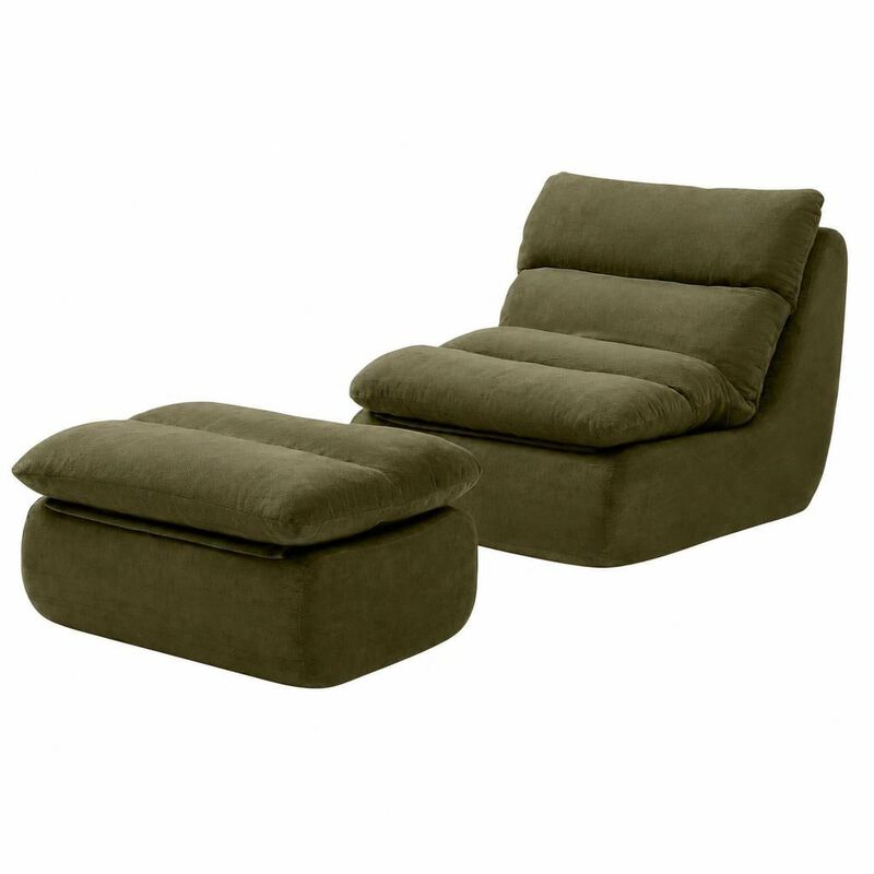 GOODSILO Tufted Upholstered Large Chaise Lounge Bean Bag Chair With Matching Ottoman Comfortable Lazy Sofa For Living Room Bedroom Reading Napping image number 0