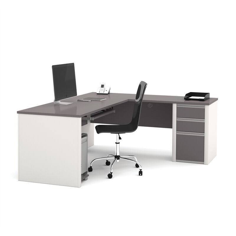 Bestar Connexion L-shaped workstation in Slate & Sandstone