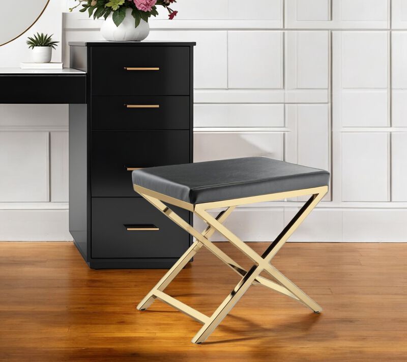HomeRoots 21" Charcoal and Gold Faux Leather Vanity Chair image number 1