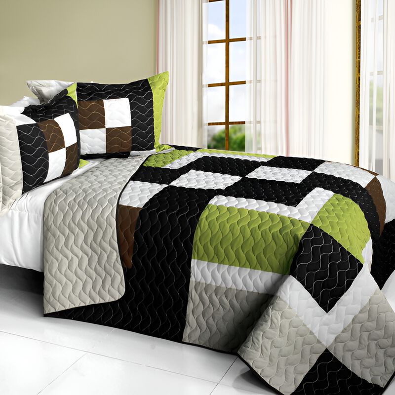 Earth Chant Quilted Patchwork Quilt Set 3PC Queen Cozy Bedding image number 0