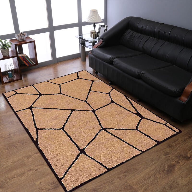 RUGSOTIC CARPETS HAND TUFTED WOOL ECO-FRIENDLY AREA RUGS  - Rectangle Shape, Beige & Black, Contemporary Modern Design, High Pile Handmade Area Rugs for Living Room, Bed Room (K00692) image number 1