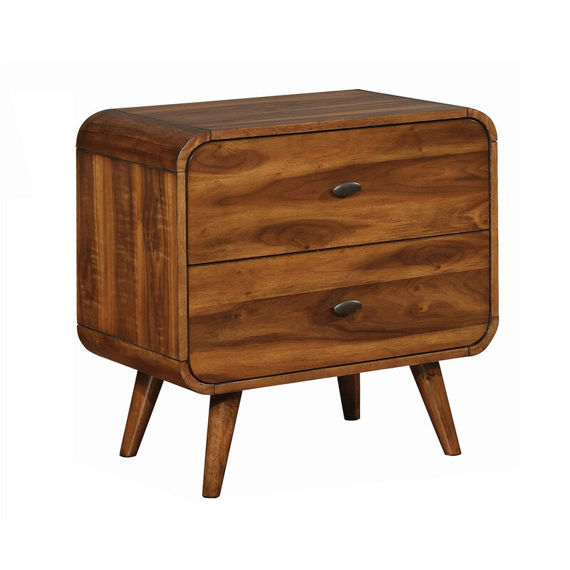 Wooden Nightstand with 2 Drawers, Dark Walnut Brown - Benzara