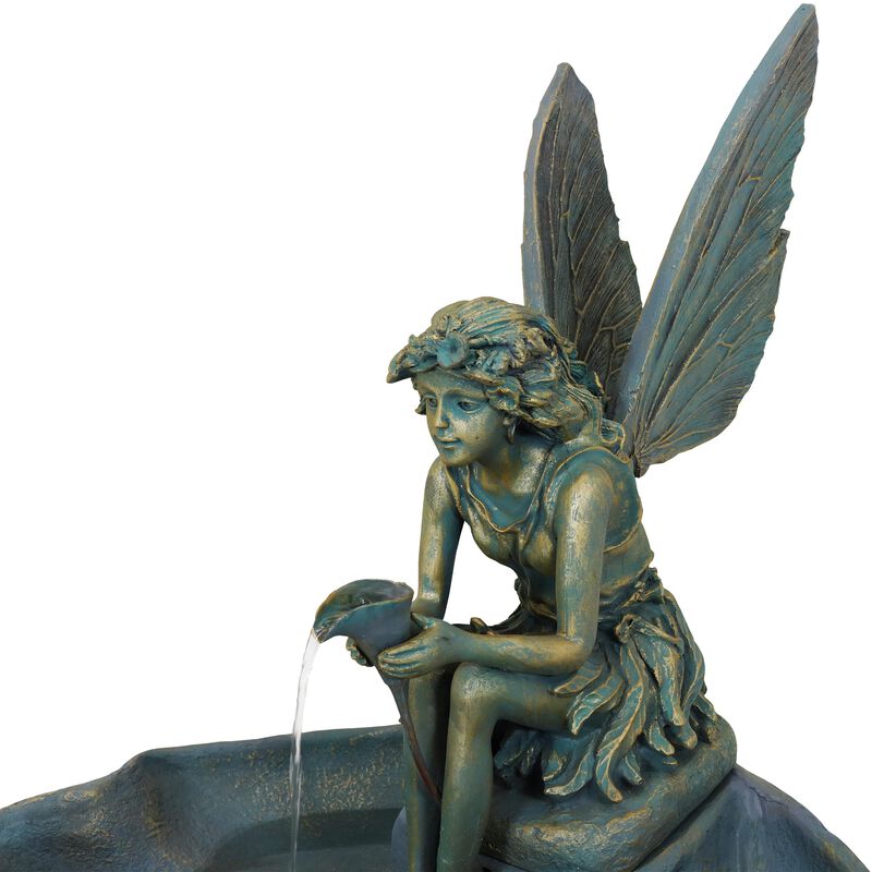 Sunnydaze Fiberglas Bronze Fairy Shell Outdoor Water Fountain - 30 in