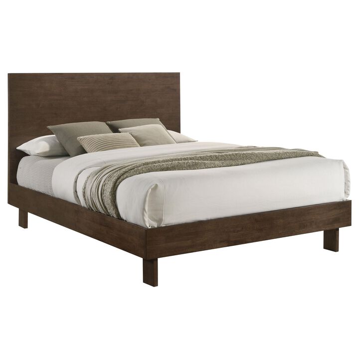 Genu Queen Platform Bed, Panel Headboard, Warm Walnut Brown Wood - Benzara