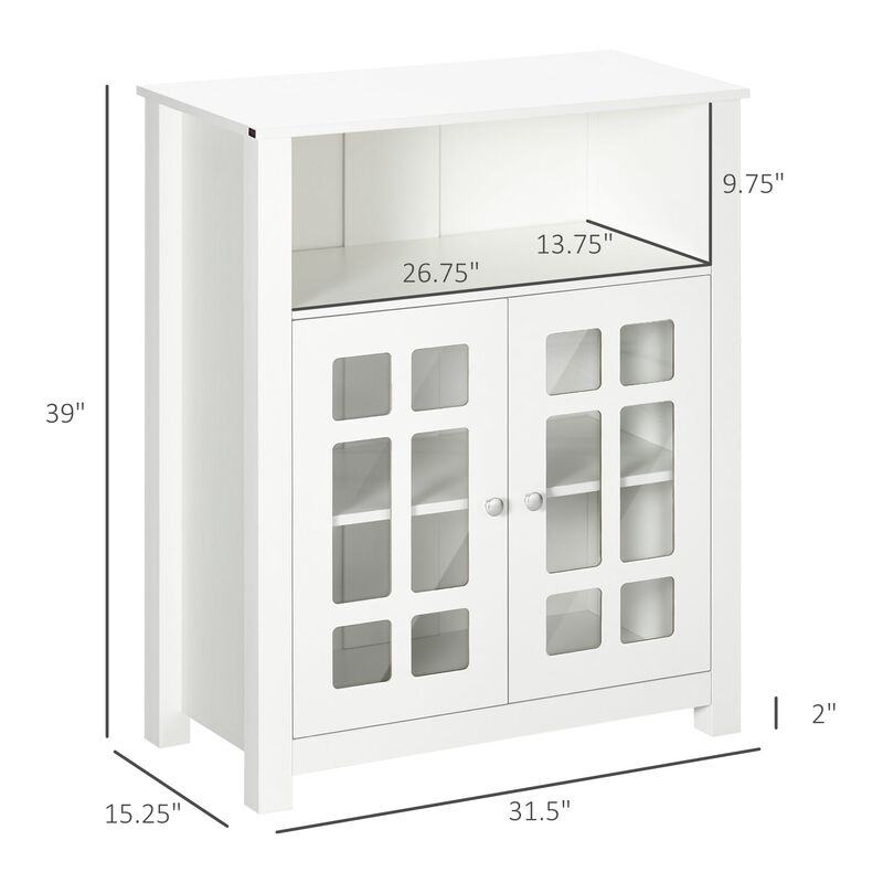 White Dining Cabinet: Glass Door Sideboard for Living Room Storage