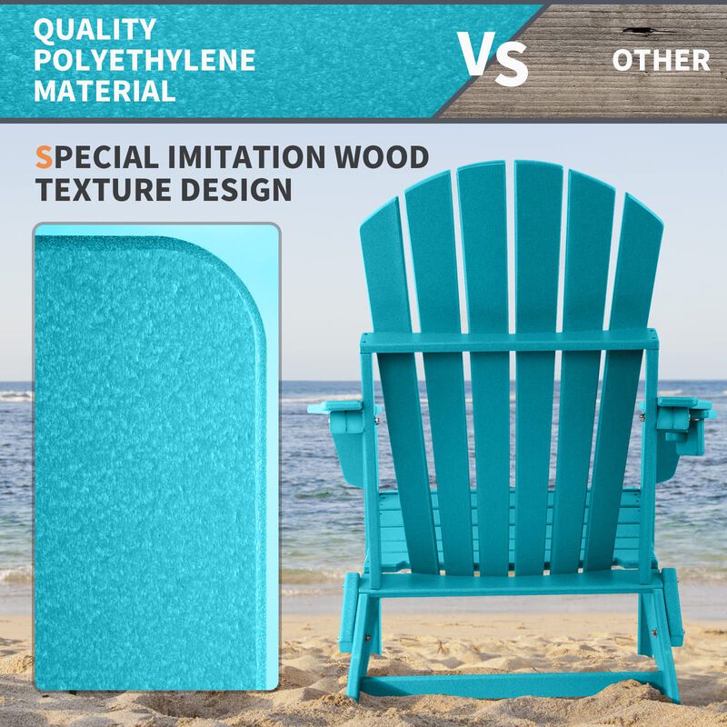 FUNBERRY Folding Adirondack Chair Set of 2, HDPE All Weather Fire Pit Chairs with Cup Holder for Outdoor