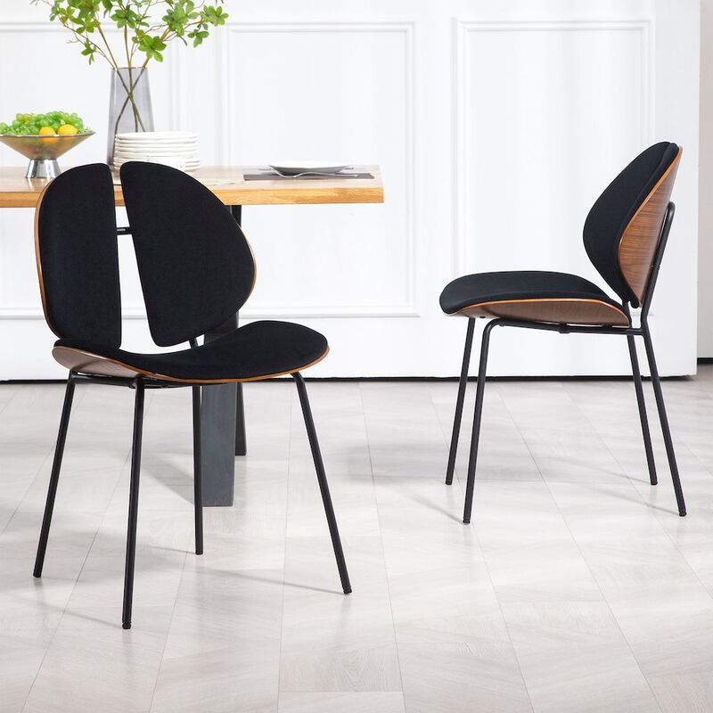 Glamour Home Set of 2 Beau Black Microfiber Fabric Dining Chair with Iron Legs