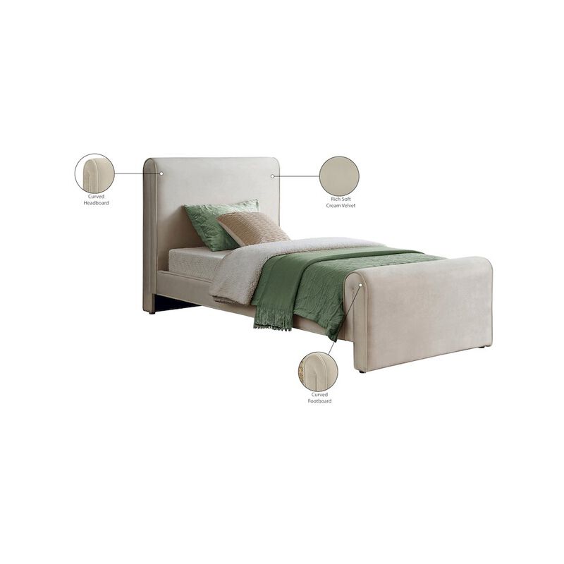 Meridian Furniture Sloan Cream Velvet Twin Bed