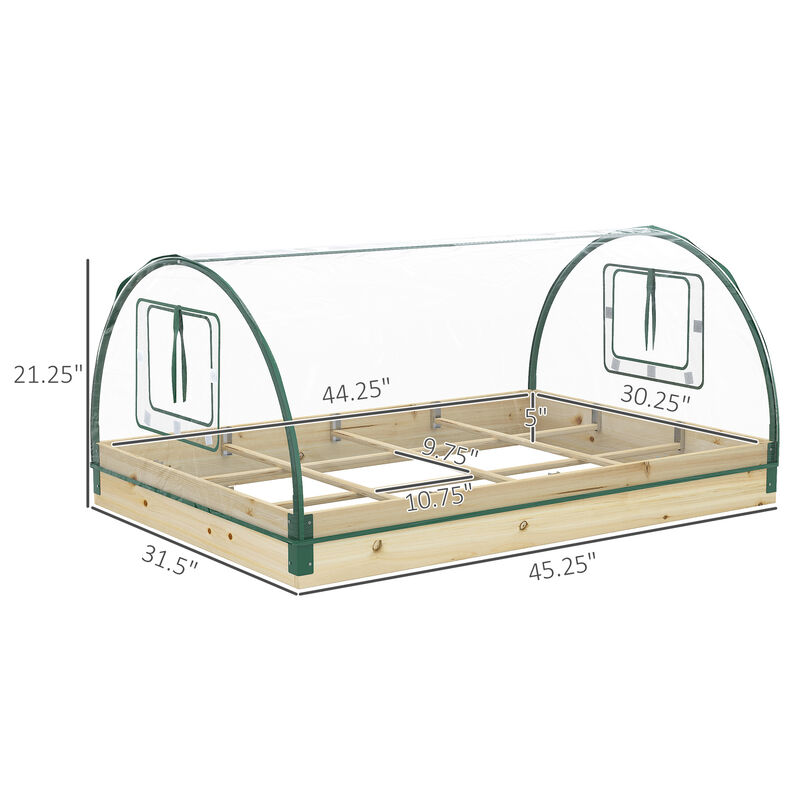 Outsunny 12 Pockets Raised Garden Bed with Greenhouse and Roll Up Windows, Wooden Planter Box Kit with Cover, Dual Use for Vegetables, Flowers, 4' x 3' x 2'