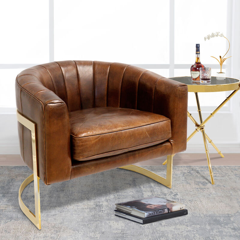 Pasargad Home Castello Genuine Leather Barrel Chair image number 1