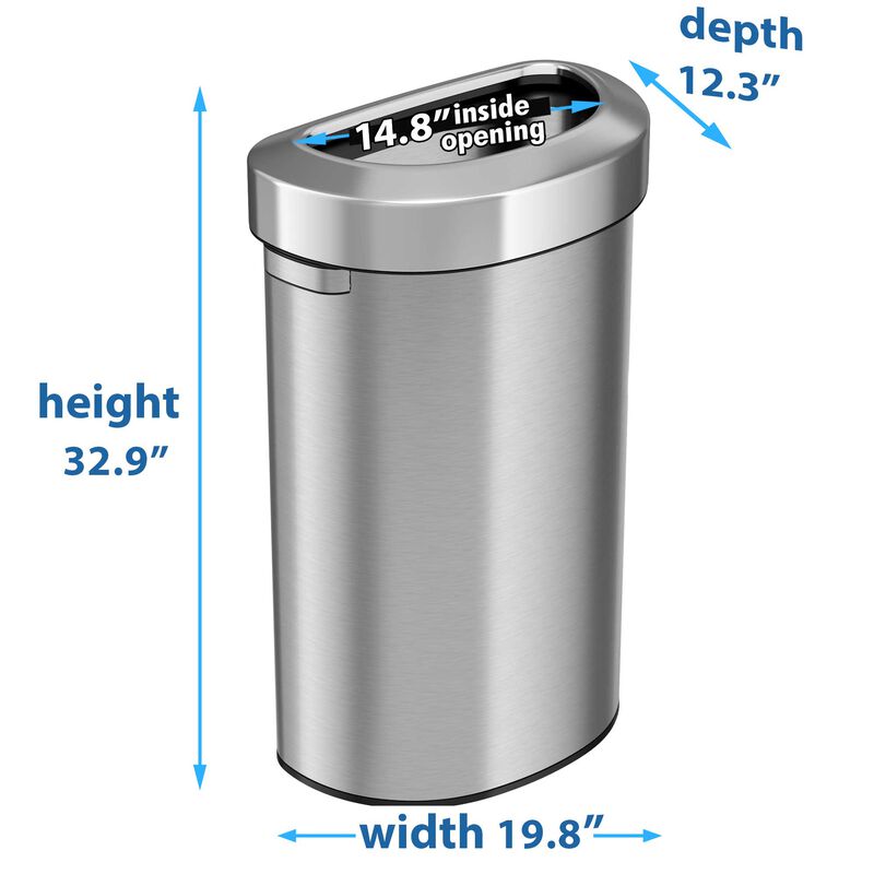 iTouchless 23 Gallon / 87 Liter Semi-Round Open Top Trash Can
