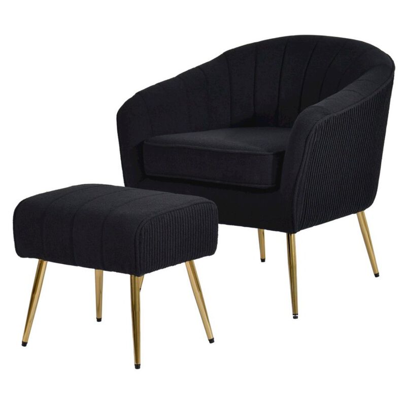Best Quality Furniture 2 Piece Barrel Chair With Matching Ottoman In Black And Gold