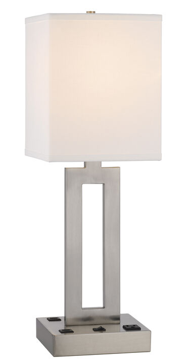 Hivvago 24" Nickel Metal Desk Usb Table Lamp With White Drum Shade