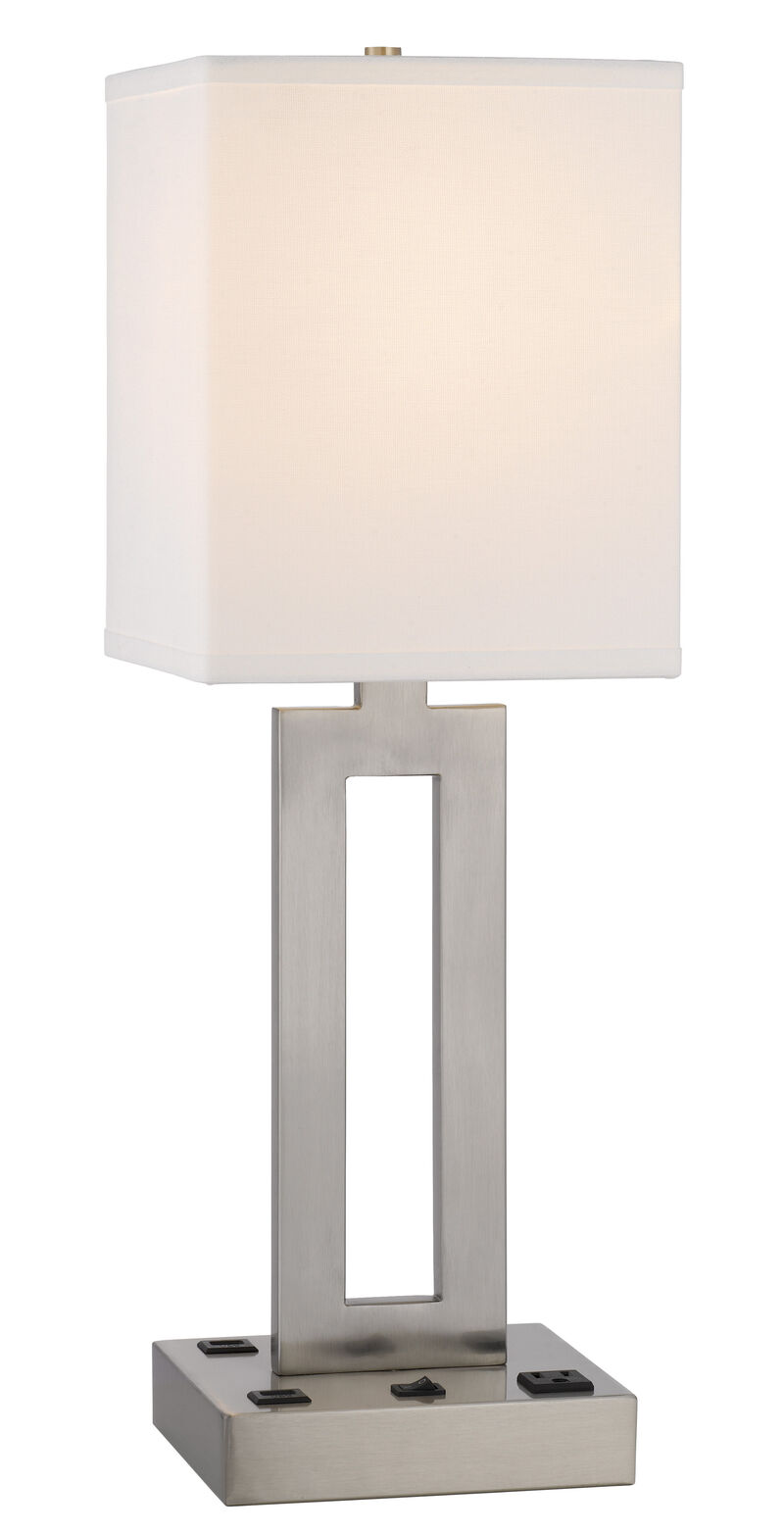 Hivvago 24" Nickel Metal Desk Usb Table Lamp With White Drum Shade