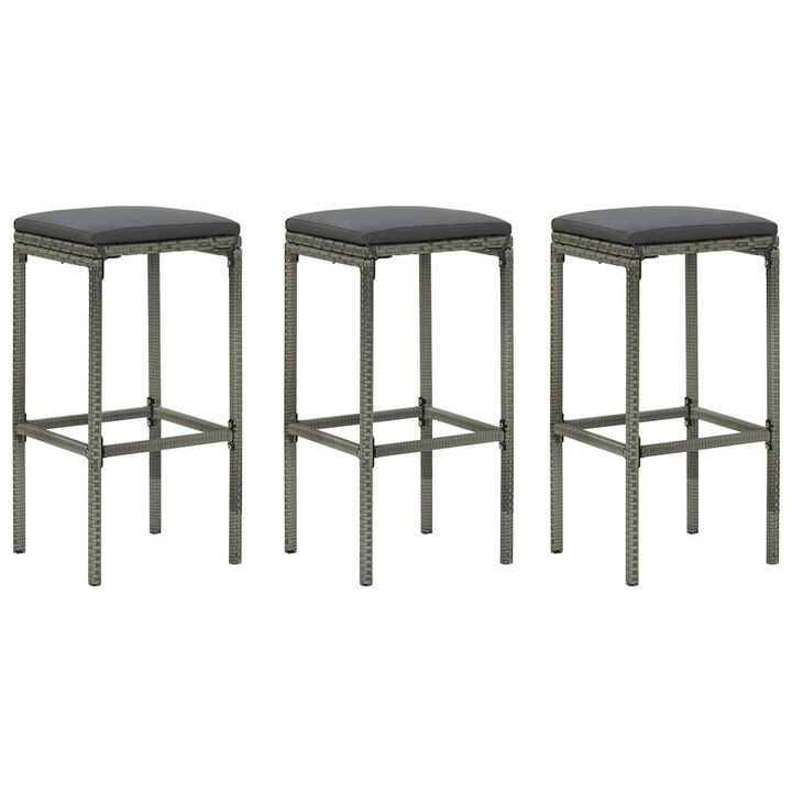 Bar Stool Set of 3 Grey Poly Rattan Standard Footrest