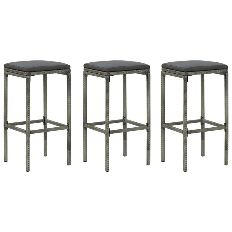 Bar Stool Set of 3 Grey Poly Rattan Standard Footrest