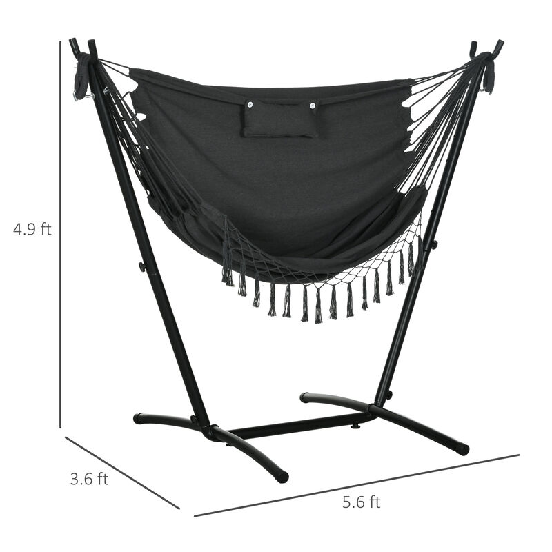 Outsunny Patio Hammock Chair with Stand, Outdoor Hammock Swing Hanging Lounge Chair with Side Pocket and Headrest, Dark Gray