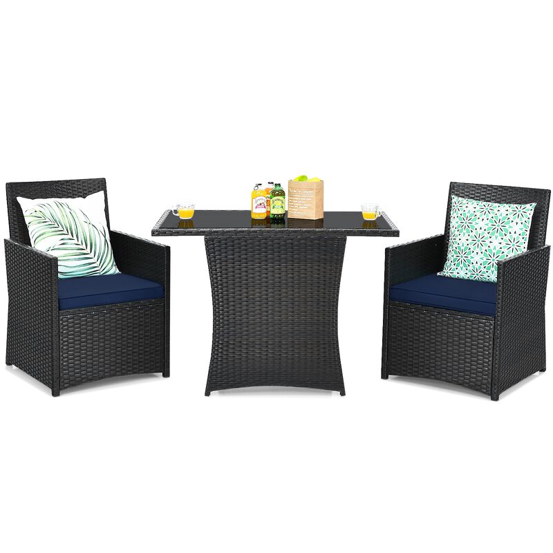 3 Pieces Patio Rattan Furniture Set with Cushion and Sofa Armrest