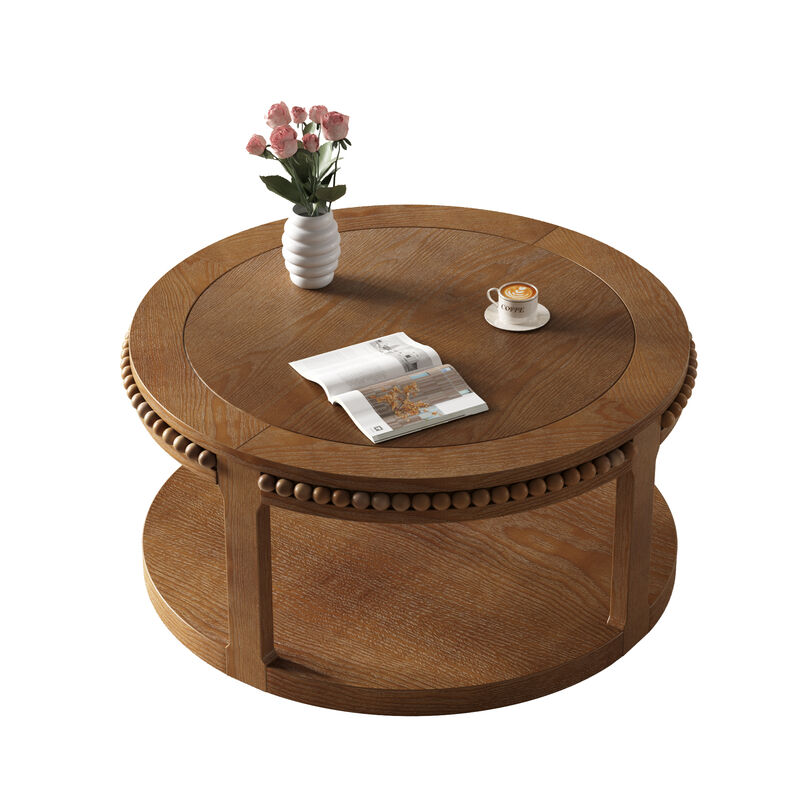 GOODSILO 31.5 Inch Two-Tier Round Solid Wood Coffee Table and Sofa Table Sturdy Thickened Top Heavy-Duty Circle Accent Table for Living Room Lounge and Sofa Areas image number 0