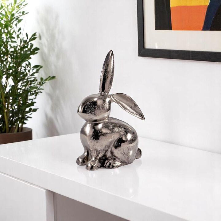 HomeRoots 9" Silver Aluminum Rabbit Tabletop Sculpture