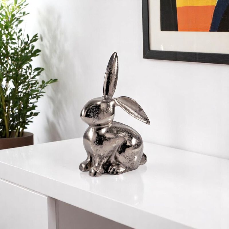 HomeRoots 9" Silver Aluminum Rabbit Tabletop Sculpture image number 1