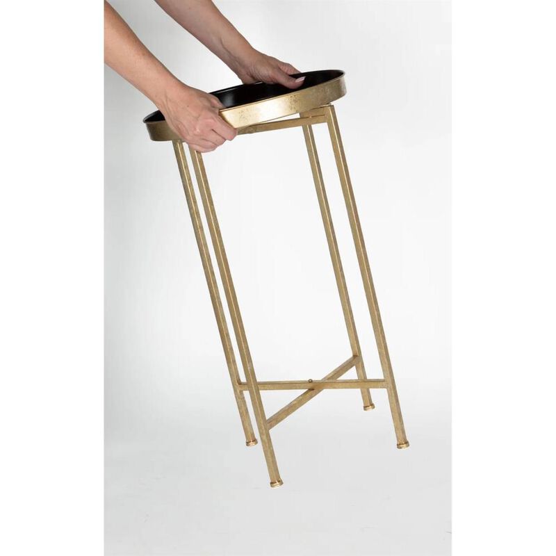 Hivvago Gold Finish Metal Round End Table Nightstand with Removable Teal Tray Top