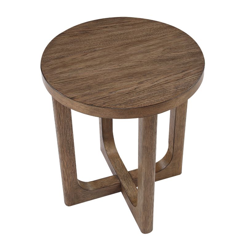 Bly Side End Table, Round Top, X base, Transitional Light Brown 20 Inch image number 3