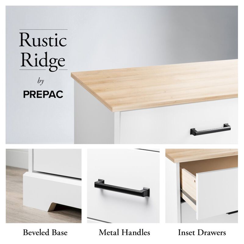 Prepac Rustic Ridge 6 Drawer Dresser, 18.25 D x 53.25 W x 28.5 H, White & Oak