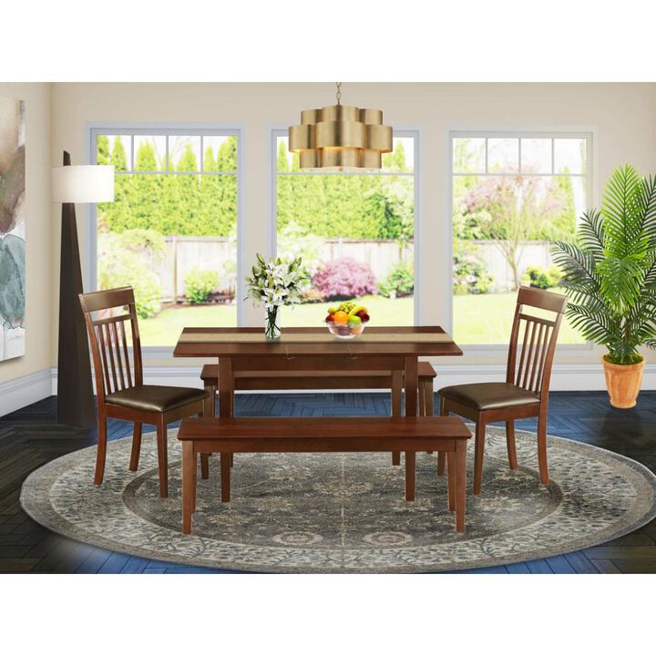 5 PC Kitchen set-Table with Leaf plus 2 Kitchen Chairs and 2 Benches