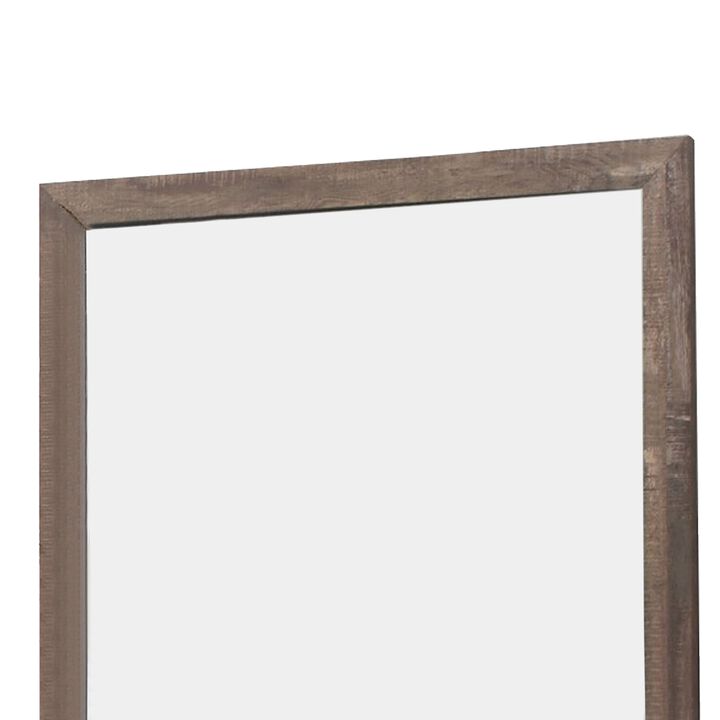 Transitional Square Shape Wooden Frame Mirror with Textured Details, Brown-Benzara